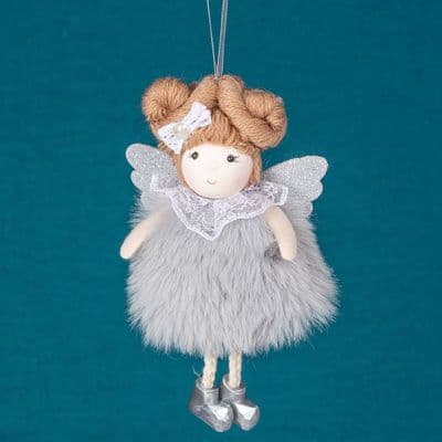 Fairy with Bunches - Grey fluffy skirt Hanging Decoration