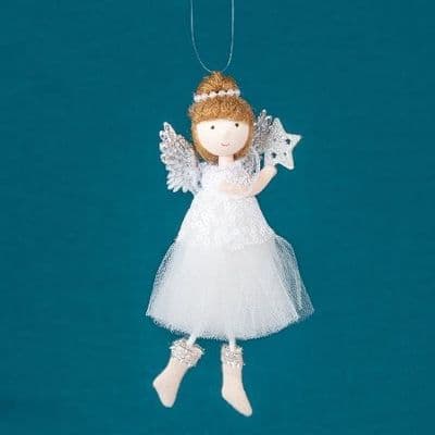 Fairy with Star Wand - White Sequins Hanging Decoration