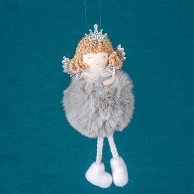 Fairy with Tiara - Grey fluffy skirt Hanging Decoration