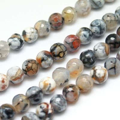 Fire Agate 8mm Faceted Round Beads (24)