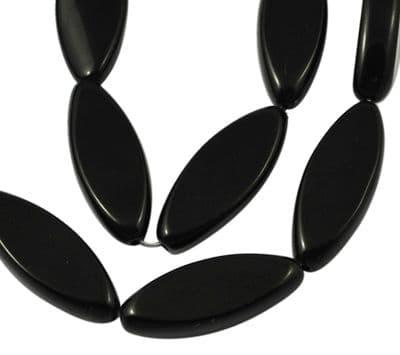 Flat Rice Shape glass beads - Black - 9mm long, 6mm wide - over 30 beads