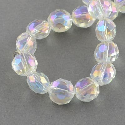 Flat Round Faceted Electroplate Glass AB plated Clear Beads (20)