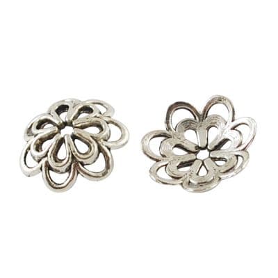 Flower Shaped Antique Silver Colour Alloy Bead Caps - 14x4mm (approx 25)