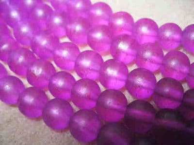 Frosted Glass Beads, Round, 8mm (25 beads) - Fuschia Pink