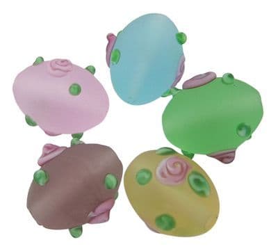 Frosted Handmade Lampwork Oval Beads -  12x16mm - (10 beads) - Mixed Colour