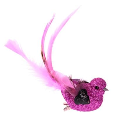 Fuchsia Pink Beaded Feather Bird Clip