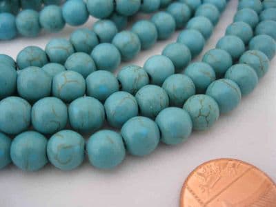 Gemstone Beads - Synthetical Turquoise - 8mm Round Dark Turquoise (25 beads)