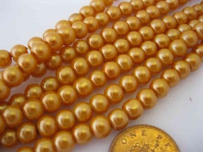 Glass Pearl Beads Apricot 6mm