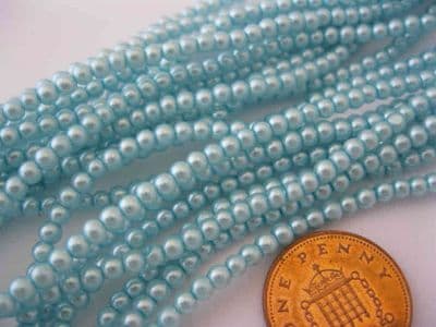 Glass Pearl Beads Aqua 3mm