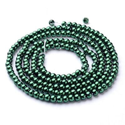 Glass Pearl Beads Dark Green 4mm