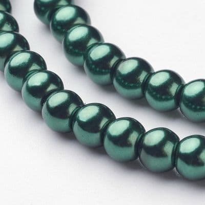 Glass Pearl Beads Dark Green 6mm