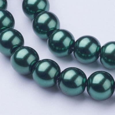 Glass Pearl Beads Dark Green 8mm