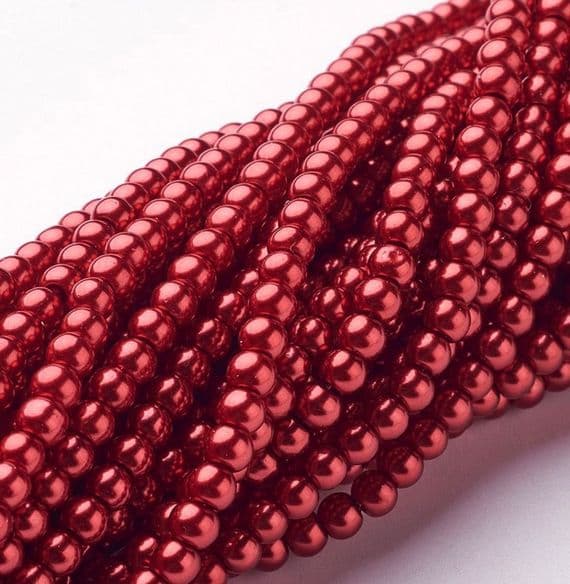 Glass Pearl Beads Fire Brick 4mm