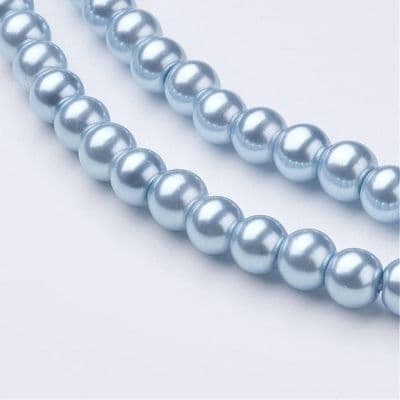 Glass Pearl Beads Light Blue 6mm
