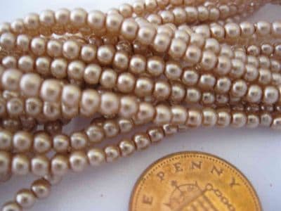 Glass Pearl Beads Pale Brown 3mm