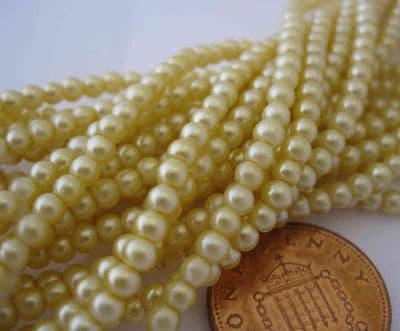 Glass Pearl Beads Pale Yellow 3mm