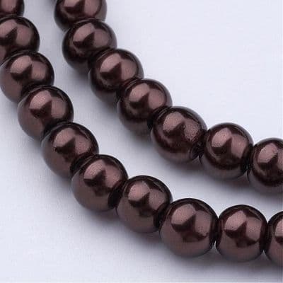 Glass Pearl Beads Saddle Brown 6mm