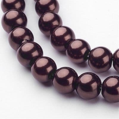Glass Pearl Beads Saddle Brown 8mm