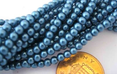 Glass Pearl Beads Steel Blue 3mm