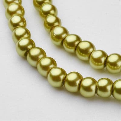 Glass Pearl Beads Yellow Green 4mm