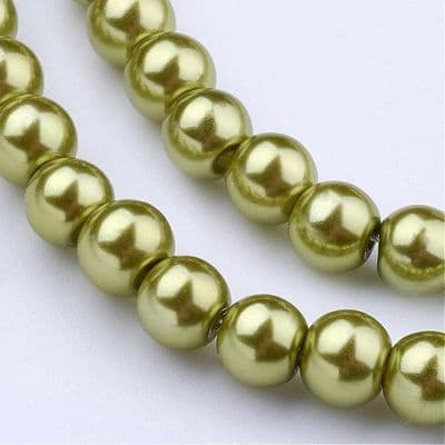 Glass Pearl Beads Yellow Green 6mm