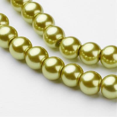Glass Pearl Beads Yellow Green 8mm