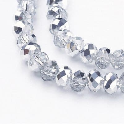 Glass Rondelle Beads 6x4mm Half Silver Plate Clear (19)