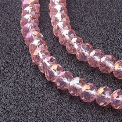 Glass Rondelle Beads 6x4mm Pink AB (19)