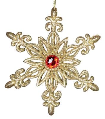 Gold Glitter Snowflake with Red Jewel Style 1
