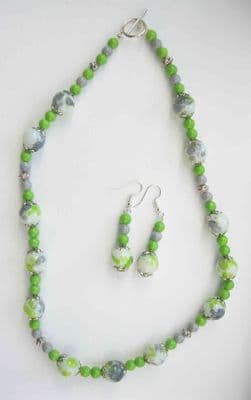 Green and Grey Speckled Necklace & Earrings Kit