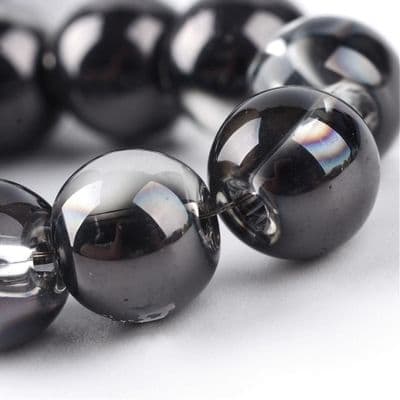 Half Plated Black 12mm Glass Beads (17)