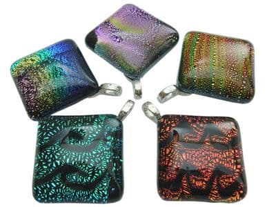 Handmade Dichroic Glass Square Pendant (25x30mm) - Single