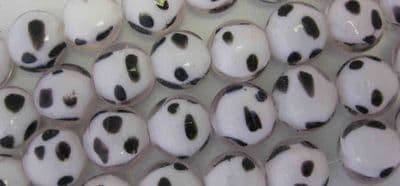 Handmade Lampwork Flat Round Beads - Pale Pink with Black Dots (12 beads)