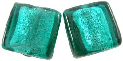 Handmade Silver Foil Glass Square Beads - 12x12mm -  Dark Cyan - Pack of 10 beads