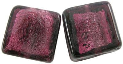 Handmade Silver Foil Glass Square Beads - 12x12mm -  Purple - Pack of 10 beads