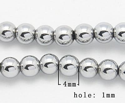 Hematite Round Beads - Silver Plated - 4mm (over 100)