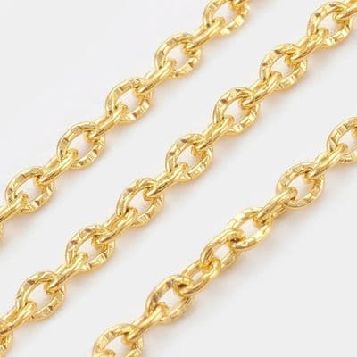 Iron Textured Cable Chain Golden 3x2x0.5mm (1 metre)