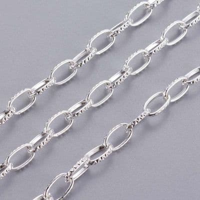 Iron Textured Chain Silver 5x8x1.2mm (1 metre)