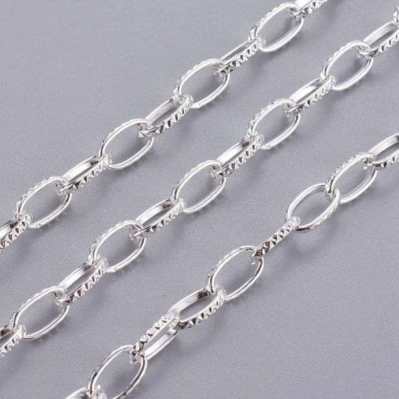 Iron Textured Chain Silver 5x8x1.2mm (1 metre)