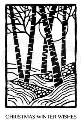Lino Cut Birch Trees Clear Woodware Stamp (JGS678)