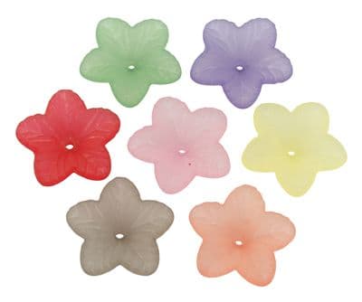 Lucite (Acrylic) Flowers - Mixed Colours - Medium 5 petal Flower (18mm) - 20g