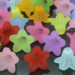 Lucite (Acrylic) Flowers - Mixed Colours - Medium Trumpet Flower (12mm) - 20g