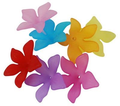 Lucite (Acrylic) Flowers - Mixed Colours - Pointed 5 petal flower (29mm) - 20g