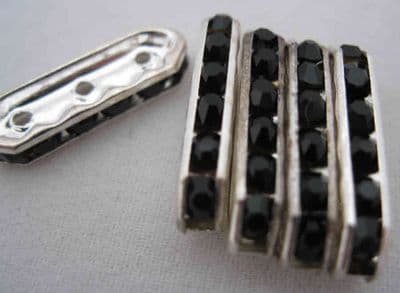 Metal dividers with crystal (3 Holes) Jet (21mm) - Pack of 5