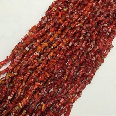 Millefiori Glass Dark Red Chip Beads 34