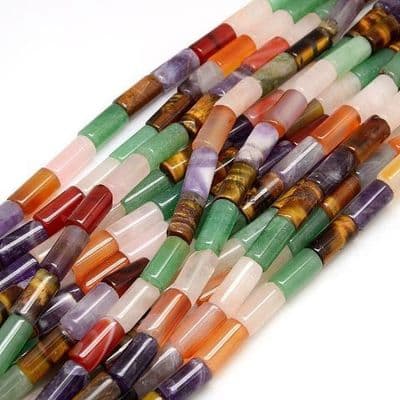 Mixed Gemstone 16x8mm Column Beads (12)