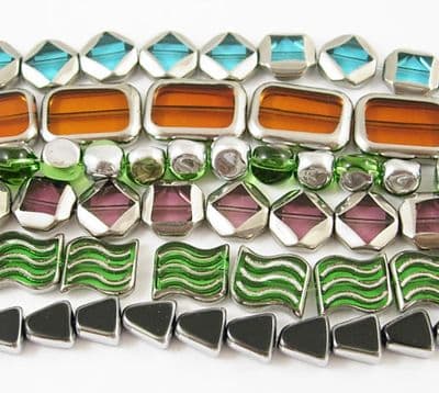 Mixed Glass Beads Strand, Silver plated