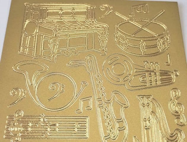 Mixed Musical Instruments Gold Peel-Off Sticker