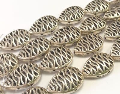 Multi Hole Drop shape metal bead (6) Silver 12X20mm