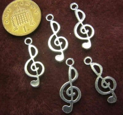 Musical Treble Clef Antique Silver Colour Charms (5)